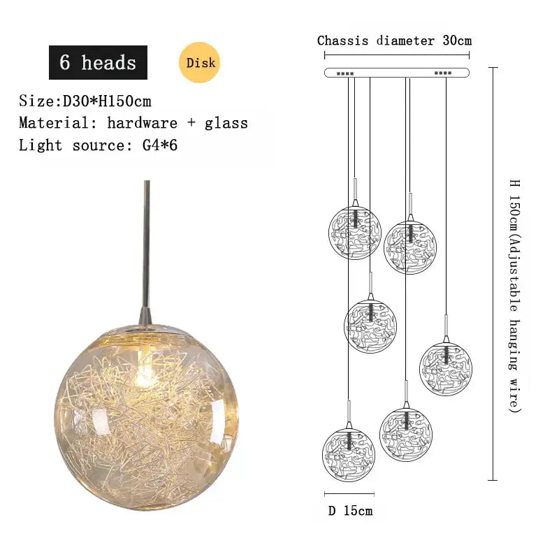 Modern mesh crystal ceiling chandelier living room spherical light