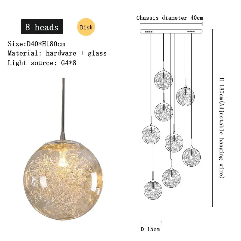 Modern mesh crystal ceiling chandelier living room spherical light