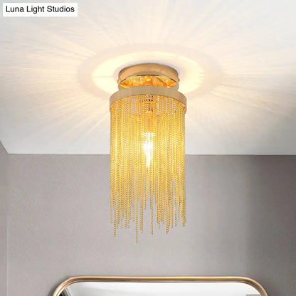 DecorBites™ Modern Metal Chain Semi Flush Mount Lamp - 1 Light Ceiling Fixture for Living Room in Gold/Chrome/Blue