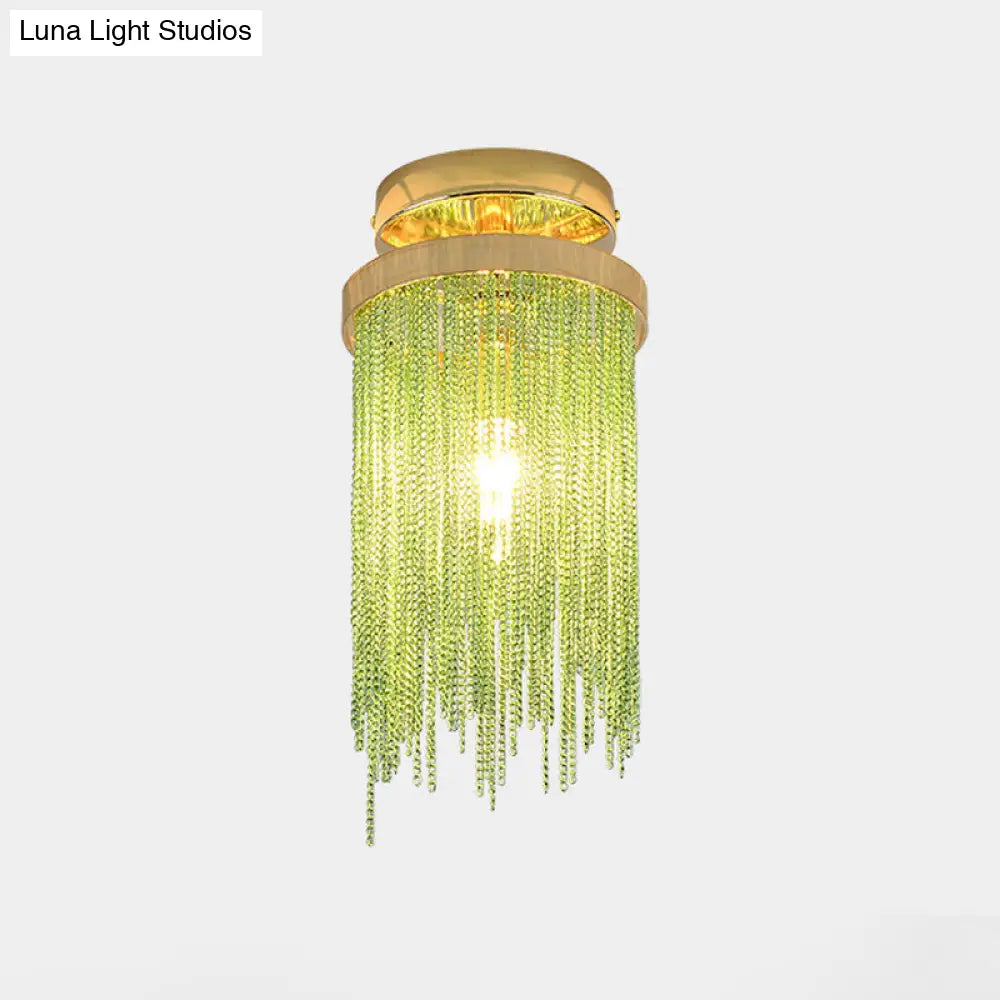 DecorBites™ Modern Metal Chain Semi Flush Mount Lamp - 1 Light Ceiling Fixture for Living Room in Gold/Chrome/Blue
