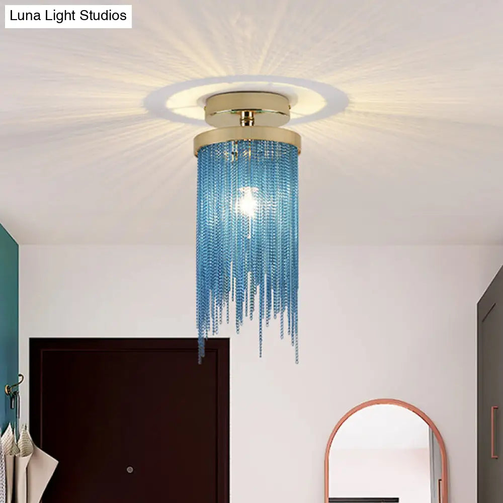 DecorBites™ Modern Metal Chain Semi Flush Mount Lamp - 1 Light Ceiling Fixture for Living Room in Gold/Chrome/Blue
