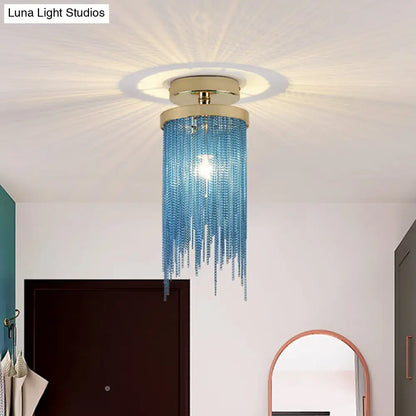 DecorBites™ Modern Metal Chain Semi Flush Mount Lamp - 1 Light Ceiling Fixture for Living Room in Gold/Chrome/Blue