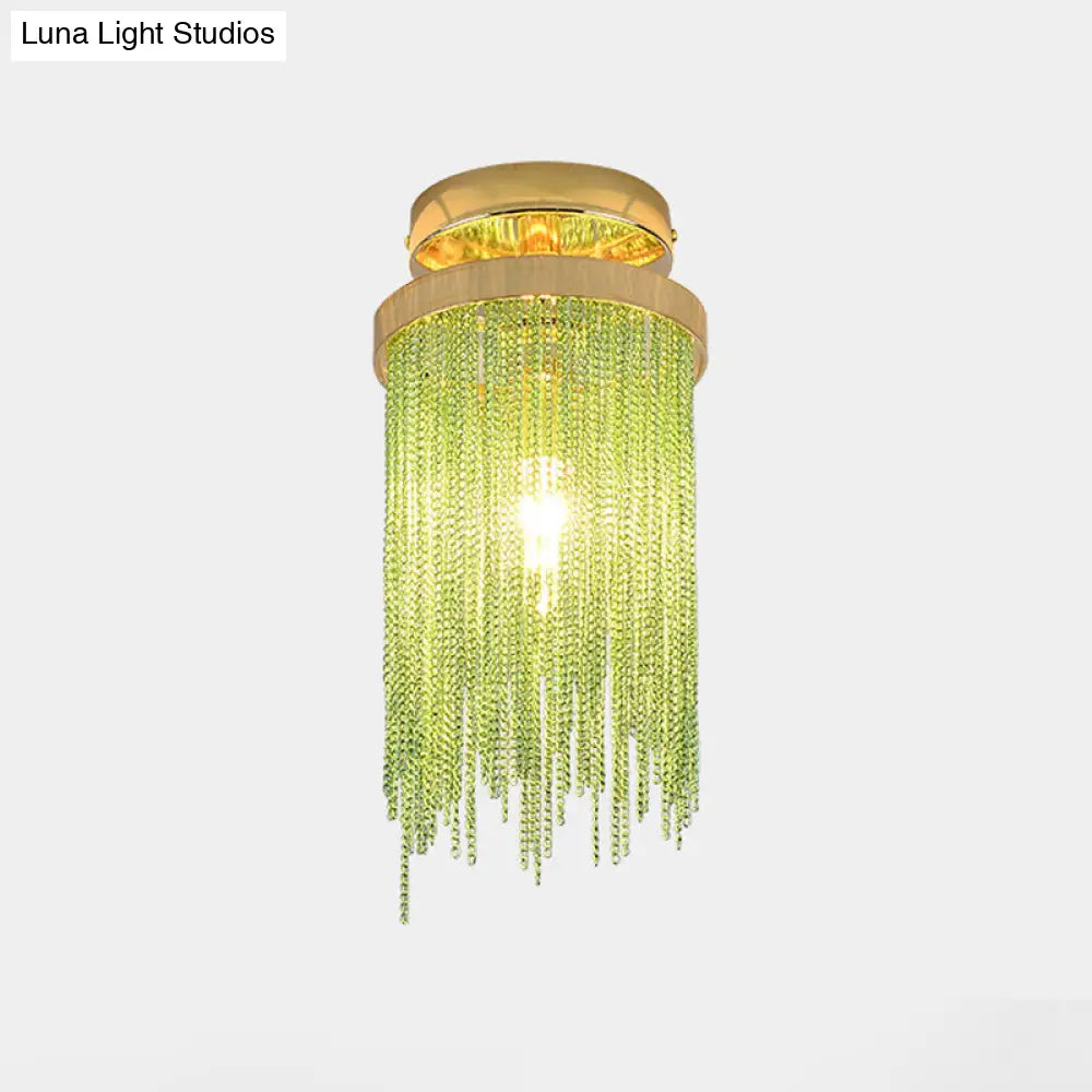 DecorBites™ Modern Metal Chain Semi Flush Mount Lamp - 1 Light Ceiling Fixture for Living Room in Gold/Chrome/Blue