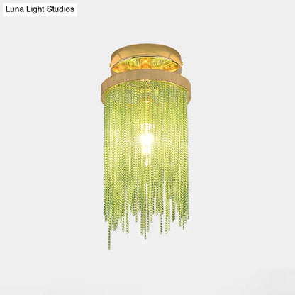 DecorBites™ Modern Metal Chain Semi Flush Mount Lamp - 1 Light Ceiling Fixture for Living Room in Gold/Chrome/Blue