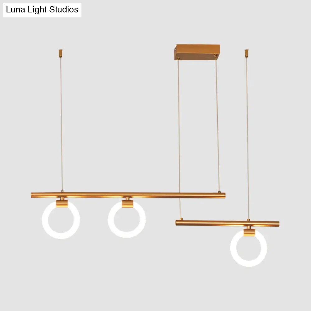 DecorBites™ Modern Metal Chandelier Lamp - Round & Linear Design, LED Gold Hanging Light Kit - 33.5"/39"/47" Wide - Warm/White Light
