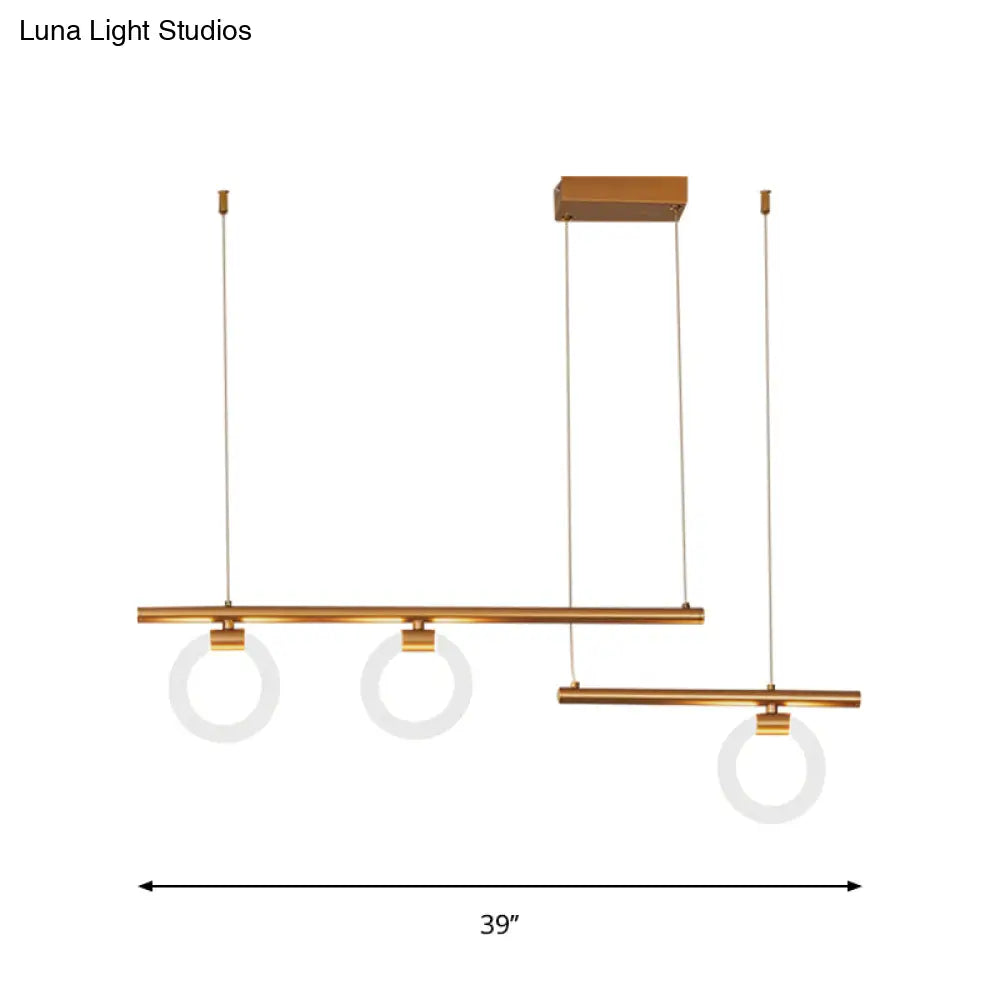 DecorBites™ Modern Metal Chandelier Lamp - Round & Linear Design, LED Gold Hanging Light Kit - 33.5"/39"/47" Wide - Warm/White Light