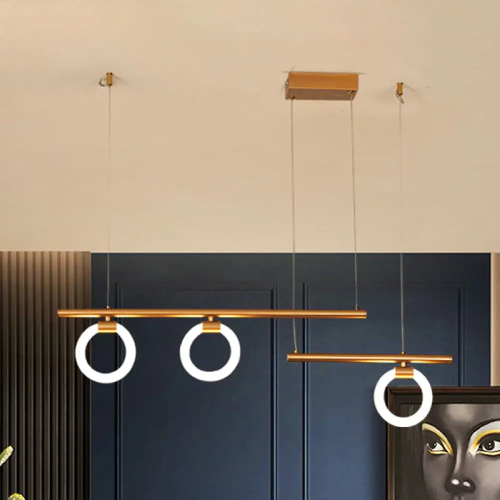 DecorBites™ Modern Metal Chandelier Lamp - Round & Linear Design, LED Gold Hanging Light Kit - 33.5"/39"/47" Wide - Warm/White Light