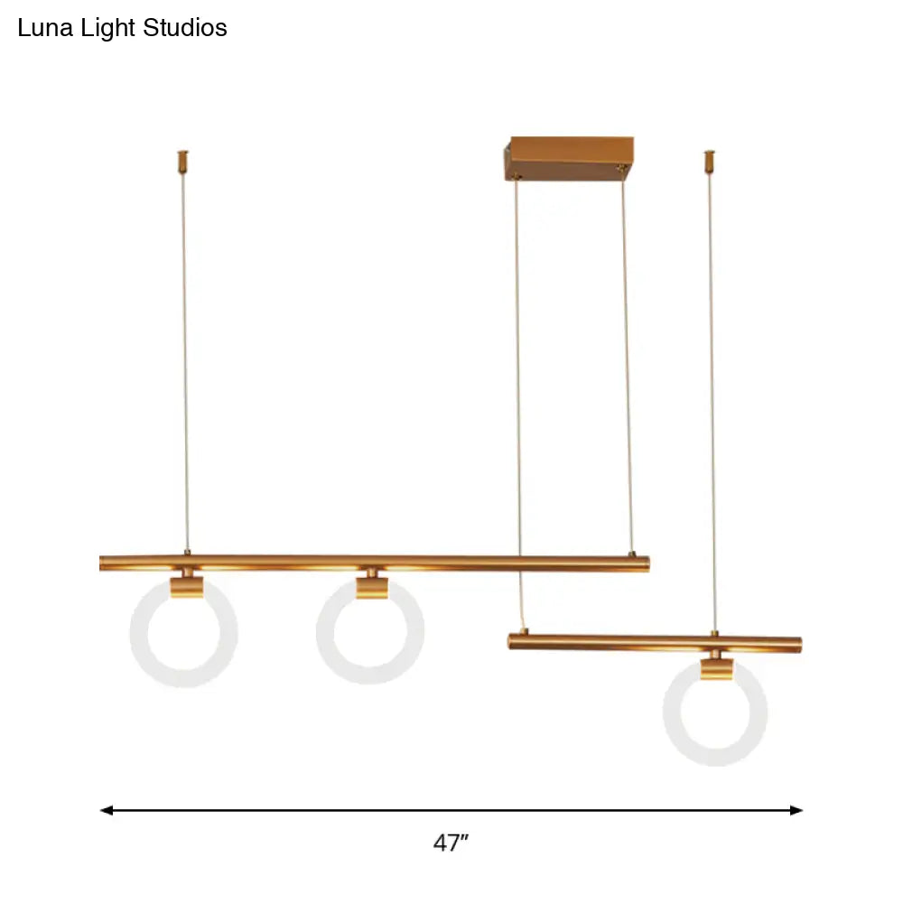 DecorBites™ Modern Metal Chandelier Lamp - Round & Linear Design, LED Gold Hanging Light Kit - 33.5"/39"/47" Wide - Warm/White Light