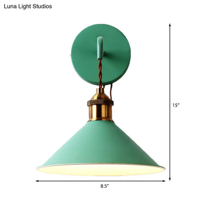 DecorBites™ Modern Metal Cone Wall Light with Straight Arm for Hallway - Gray/Pink/Yellow/Green