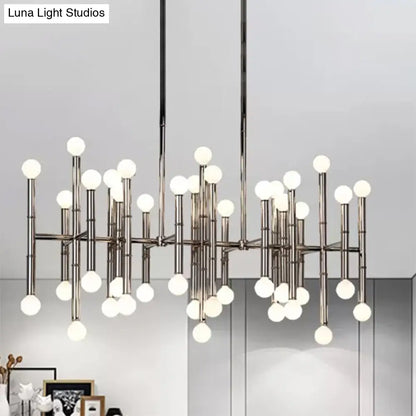 DecorBites™ Modern Metal Island Light - Multi-Rod, 42-Head, Black/Chrome/Gold - Up & Down Lighting Fixture