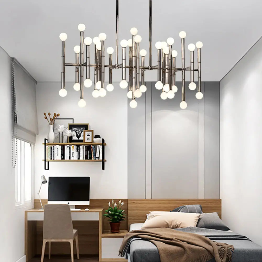 DecorBites™ Modern Metal Island Light - Multi-Rod, 42-Head, Black/Chrome/Gold - Up & Down Lighting Fixture
