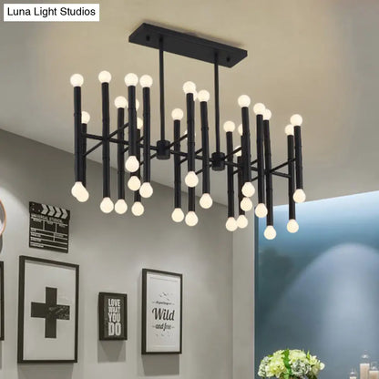 DecorBites™ Modern Metal Island Light - Multi-Rod, 42-Head, Black/Chrome/Gold - Up & Down Lighting Fixture