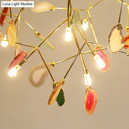 DecorBites™ Modern Metal LED Island Light Fixture with Agate Accent, Warm/White Light – Branch Design, Golden Pendant Lighting for Living Room