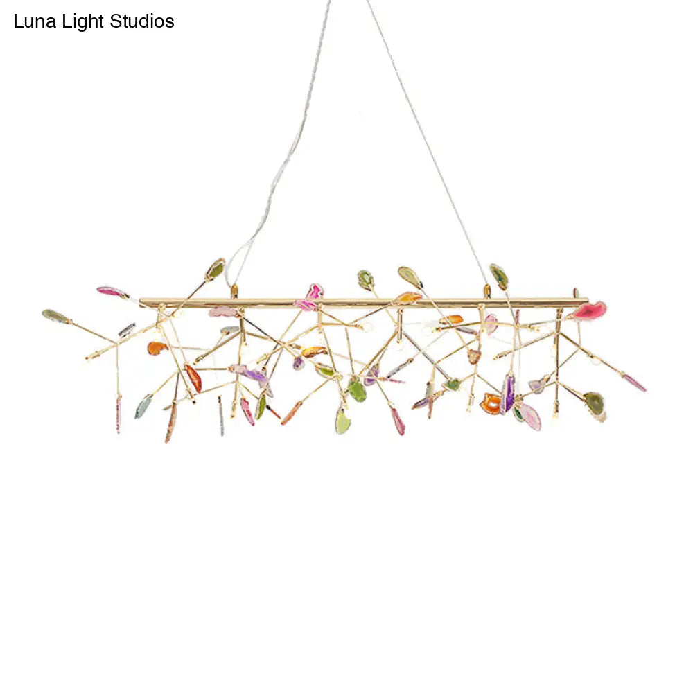 DecorBites™ Modern Metal LED Island Light Fixture with Agate Accent, Warm/White Light – Branch Design, Golden Pendant Lighting for Living Room