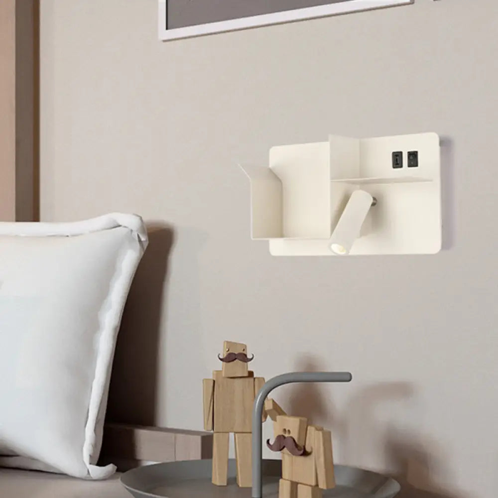 DecorBites™ Modern Metal LED Wall Sconce with Shelf - Black and White