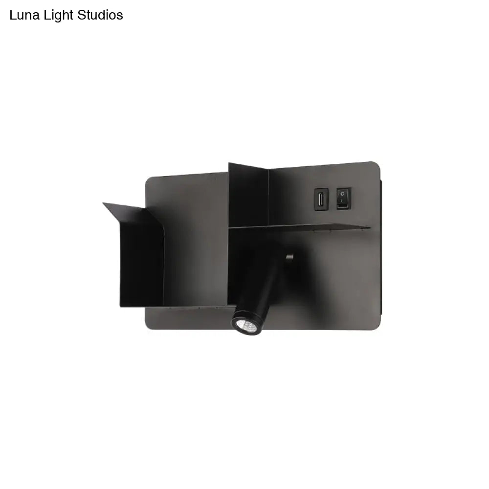 DecorBites™ Modern Metal LED Wall Sconce with Shelf - Black and White