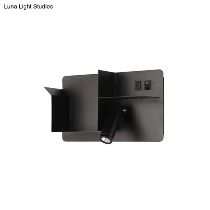 DecorBites™ Modern Metal LED Wall Sconce with Shelf - Black and White