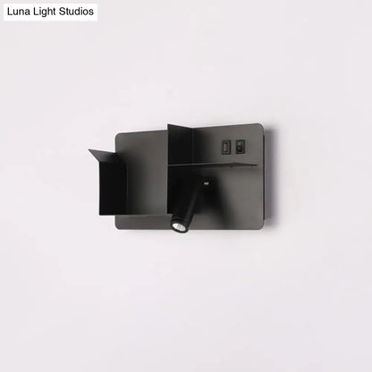DecorBites™ Modern Metal LED Wall Sconce with Shelf - Black and White