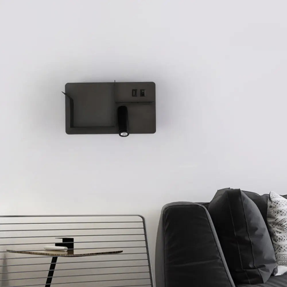 DecorBites™ Modern Metal LED Wall Sconce with Shelf - Black and White