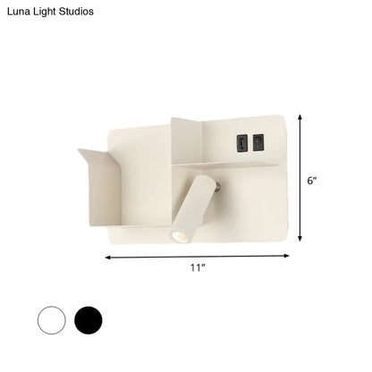 DecorBites™ Modern Metal LED Wall Sconce with Shelf - Black and White