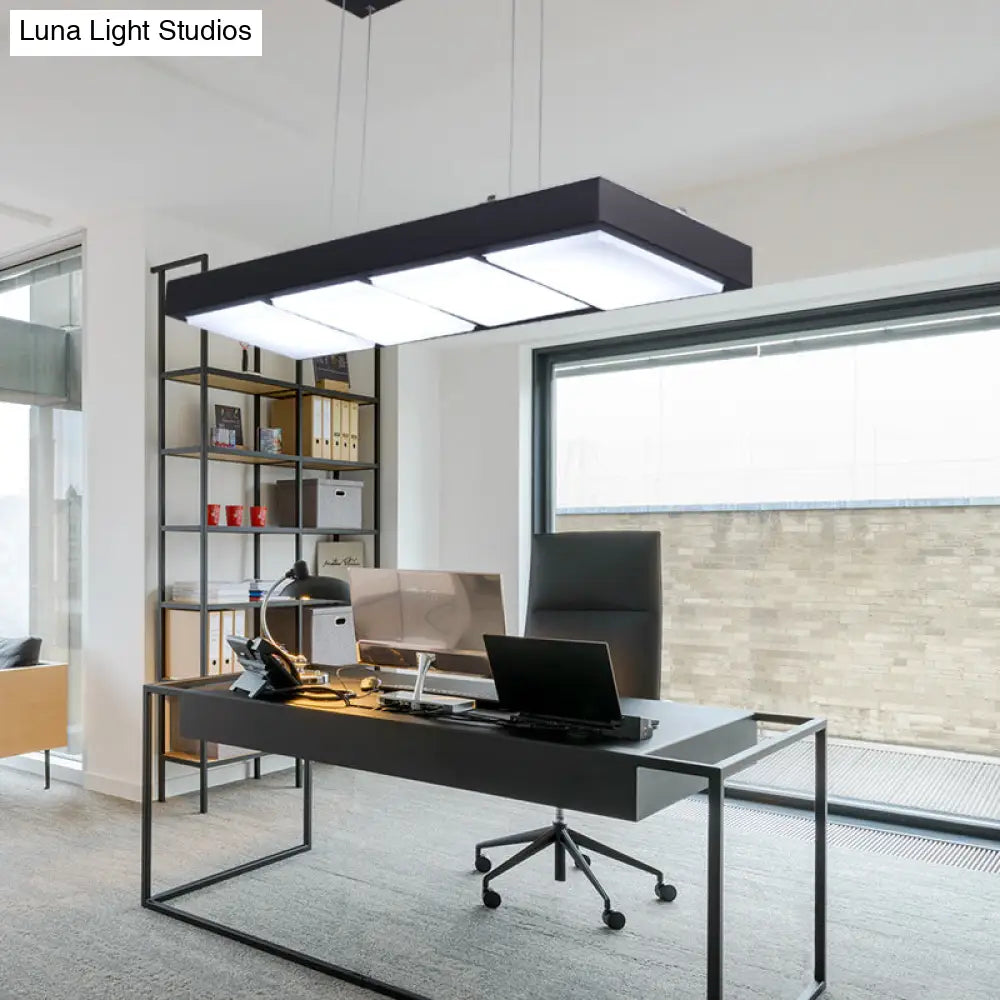 DecorBites™ Modern Metal Rectangular Island Lamp with 3/4/5 Lights in Black/White - Office Hanging Light in Warm/White