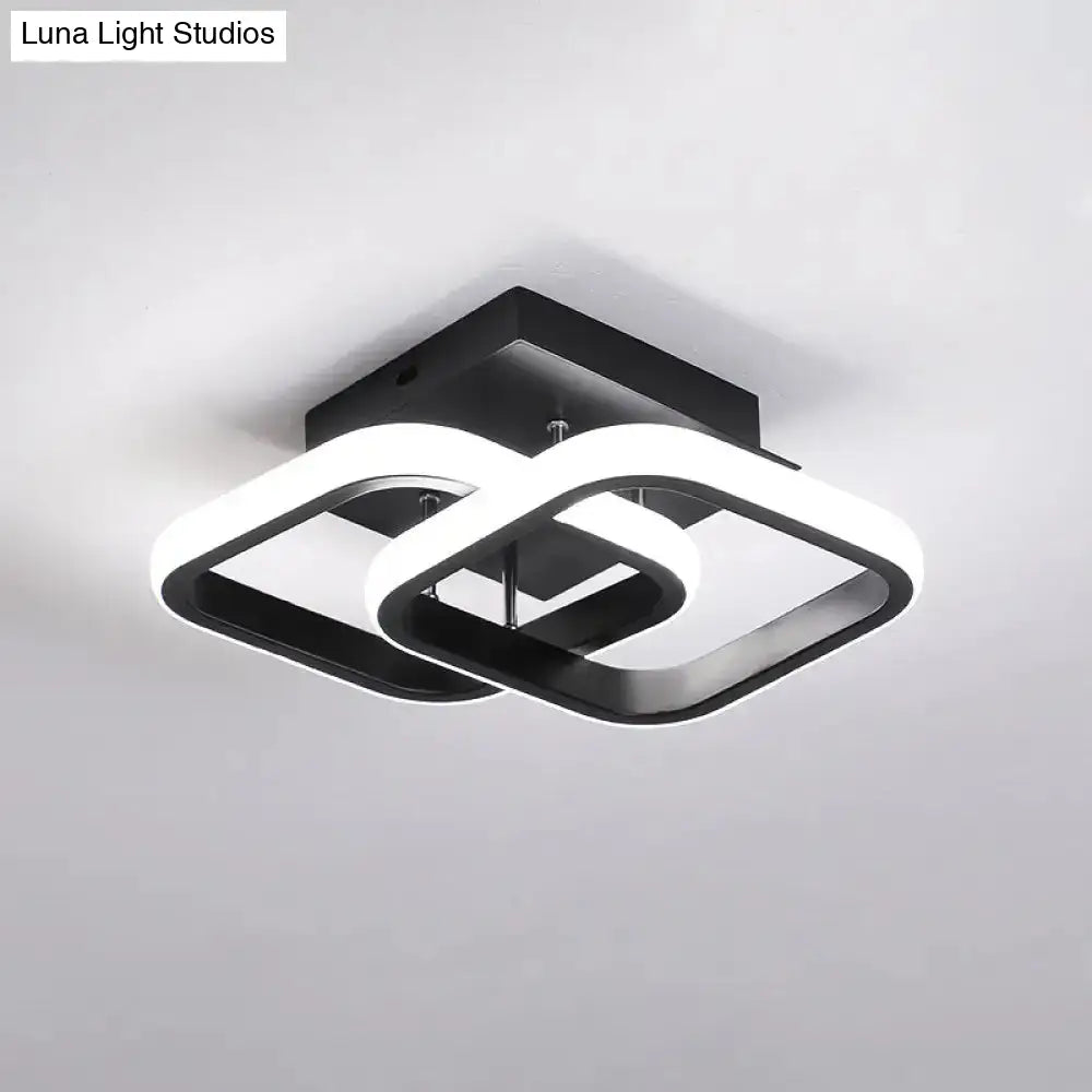 DecorBites™ Modern Metal Small Ceiling Lamp - Round/Square/Moon Shape, LED Semi Flush Mount Lighting for Corridor - Black/White