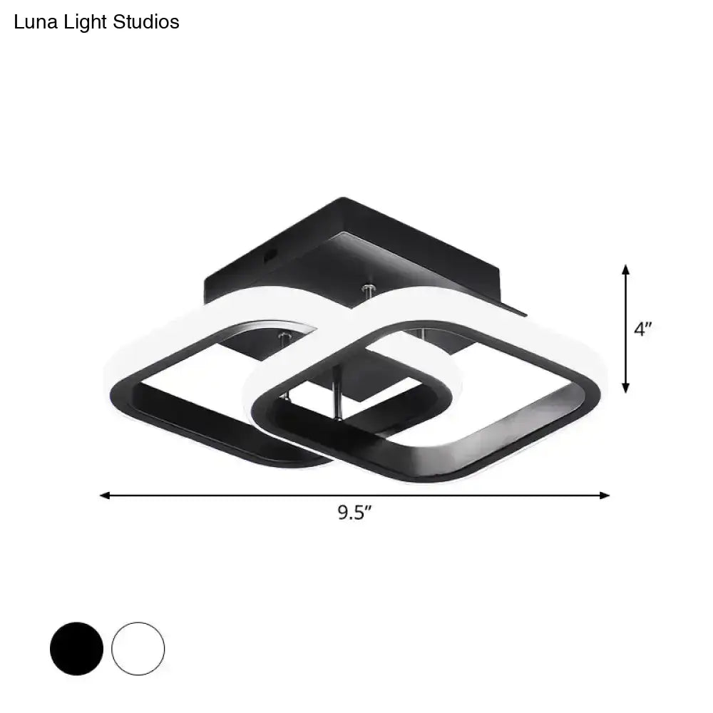 DecorBites™ Modern Metal Small Ceiling Lamp - Round/Square/Moon Shape, LED Semi Flush Mount Lighting for Corridor - Black/White