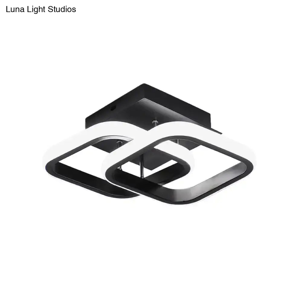 DecorBites™ Modern Metal Small Ceiling Lamp - Round/Square/Moon Shape, LED Semi Flush Mount Lighting for Corridor - Black/White