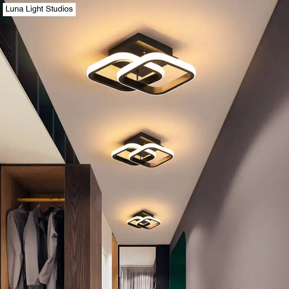 DecorBites™ Modern Metal Small Ceiling Lamp - Round/Square/Moon Shape, LED Semi Flush Mount Lighting for Corridor - Black/White