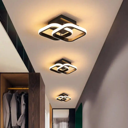 DecorBites™ Modern Metal Small Ceiling Lamp - Round/Square/Moon Shape, LED Semi Flush Mount Lighting for Corridor - Black/White