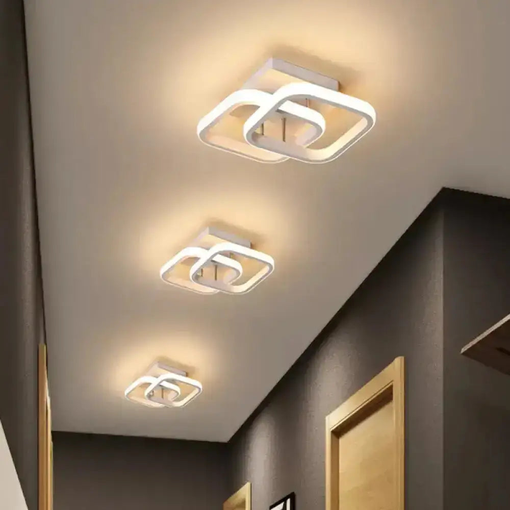 DecorBites™ Modern Metal Small Ceiling Lamp - Round/Square/Moon Shape, LED Semi Flush Mount Lighting for Corridor - Black/White