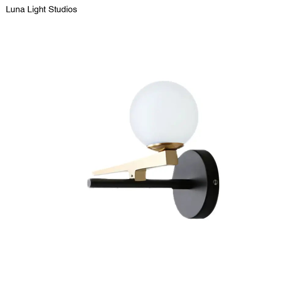 DecorBites™ Modern Metal Swallows Wall Sconce with White Glass Ball Shade - Indoor Black Finish Lighting
