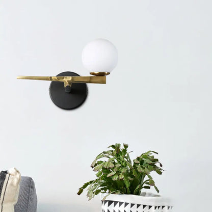 DecorBites™ Modern Metal Swallows Wall Sconce with White Glass Ball Shade - Indoor Black Finish Lighting