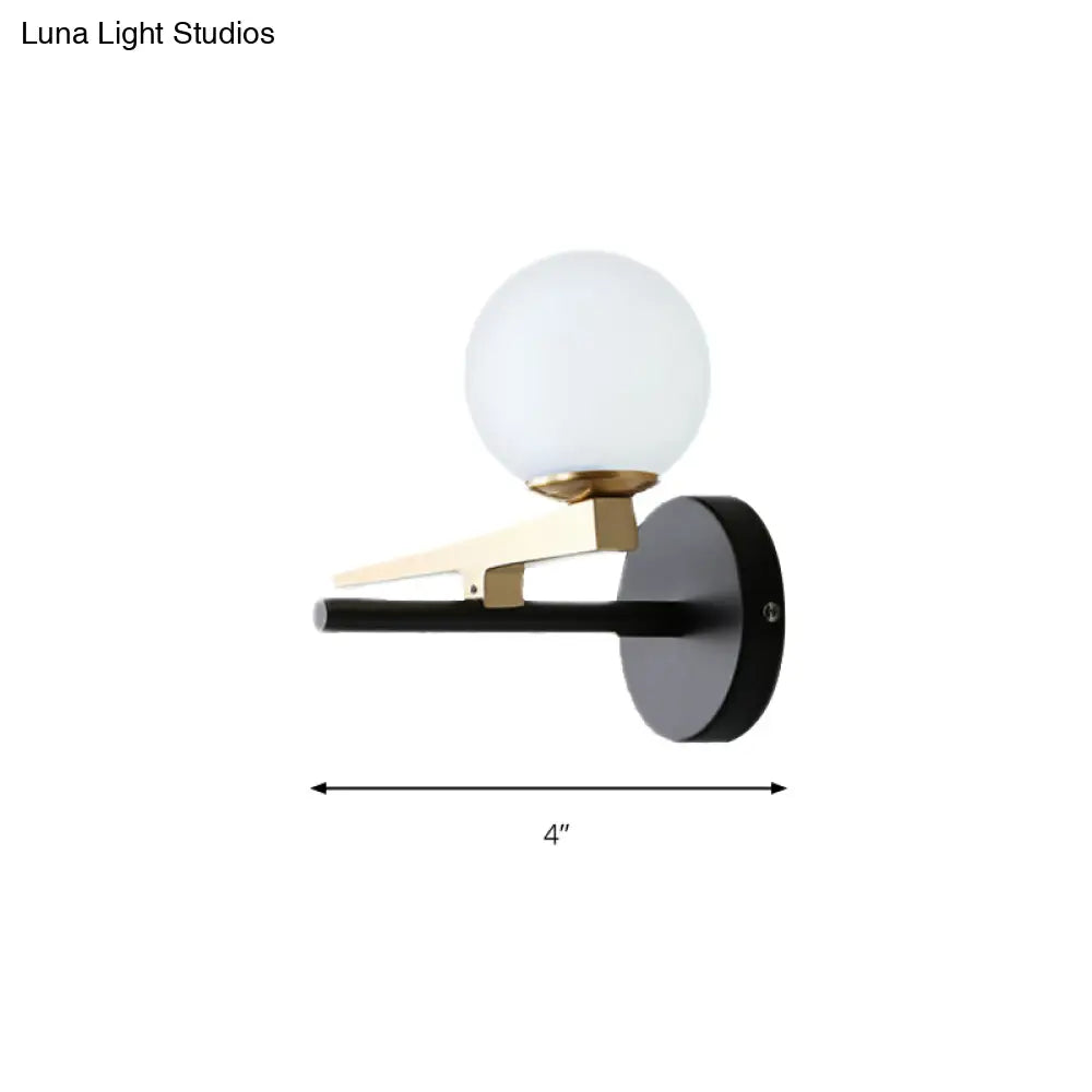 DecorBites™ Modern Metal Swallows Wall Sconce with White Glass Ball Shade - Indoor Black Finish Lighting