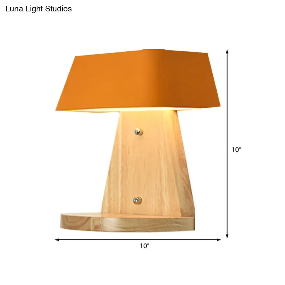 Modern metal trapezoid wall sconce with wooden backplate living room