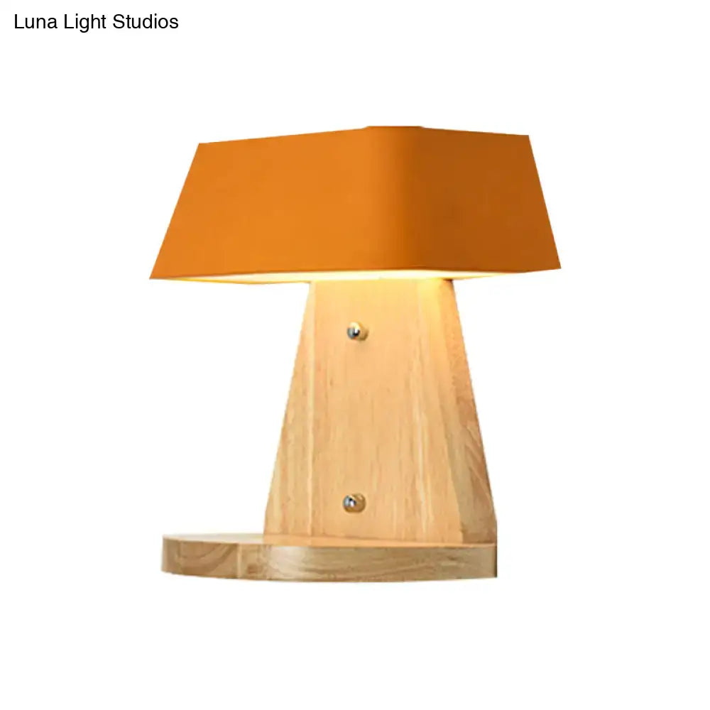 Modern metal trapezoid wall sconce with wooden backplate living room
