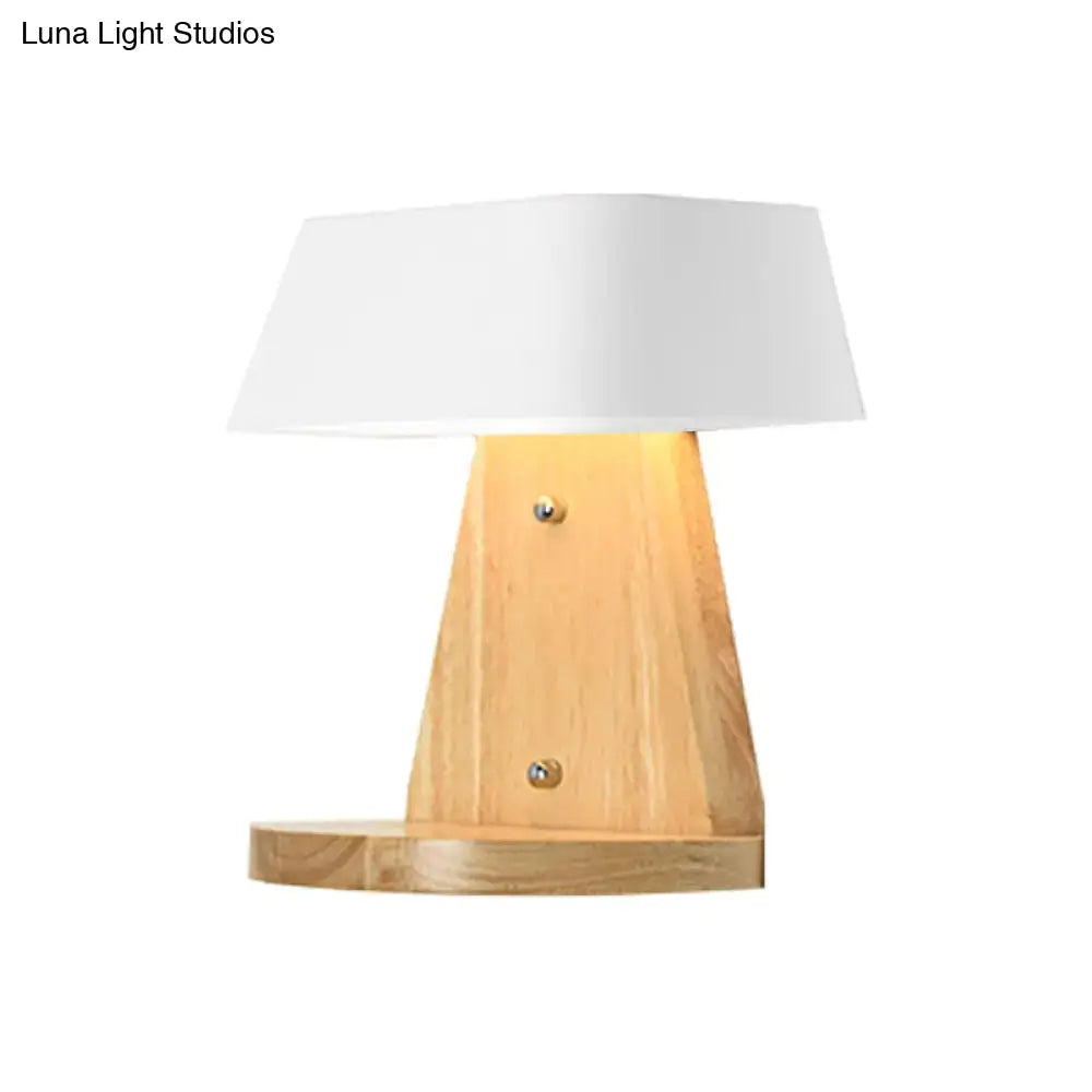 Modern metal trapezoid wall sconce with wooden backplate living room
