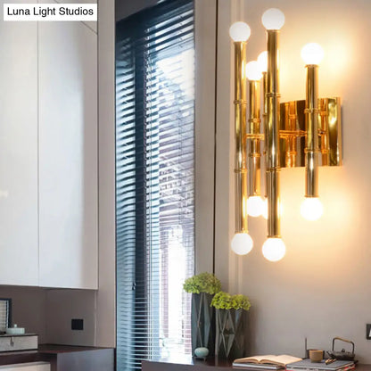 DecorBites™ Modern Metal Tubes Wall Sconce with 10 Lights - Polished Gold/Silver - Hallway Lighting