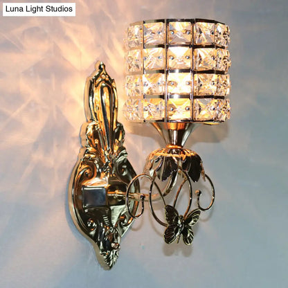 DecorBites™ Modern Metal Wall Light Fixture with Crystal Shade and Cylinder Design - Ideal for Living Room