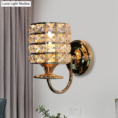 DecorBites™ Modern Metal Wall Light Fixture with Crystal Shade and Cylinder Design - Ideal for Living Room