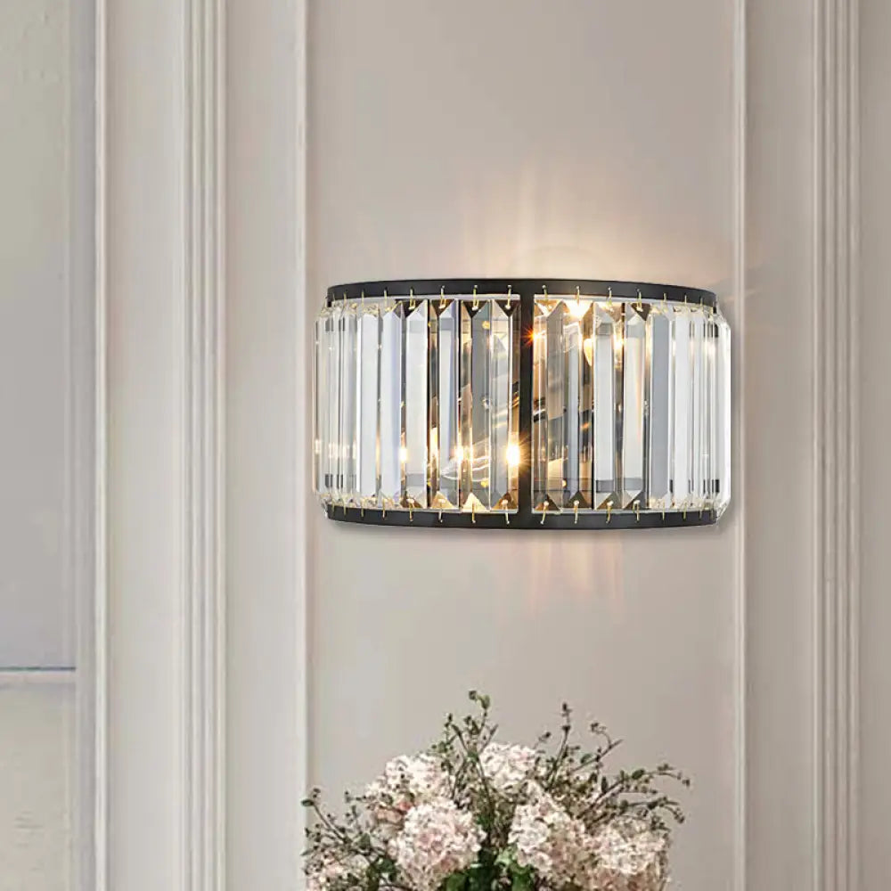 DecorBites™ Modern Metal Wall Sconce with Dual Bulbs, Crystal Block & Black/Gold Finish