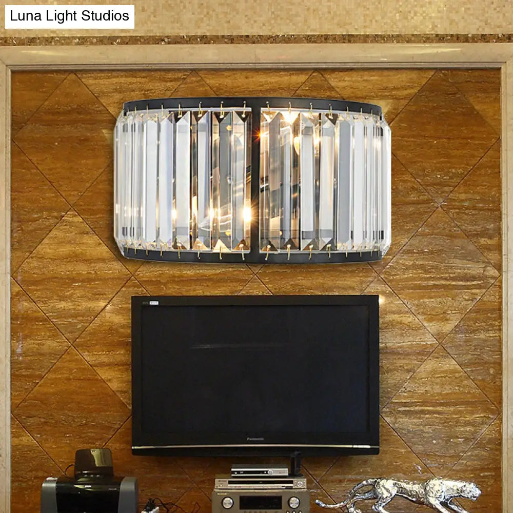 DecorBites™ Modern Metal Wall Sconce with Dual Bulbs, Crystal Block & Black/Gold Finish
