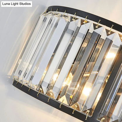 DecorBites™ Modern Metal Wall Sconce with Dual Bulbs, Crystal Block & Black/Gold Finish