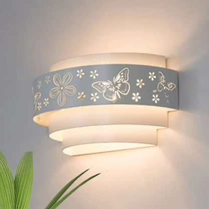 DecorBites™ Modern Metal Wall Sconce with Etched Pattern - White Light for Living Room