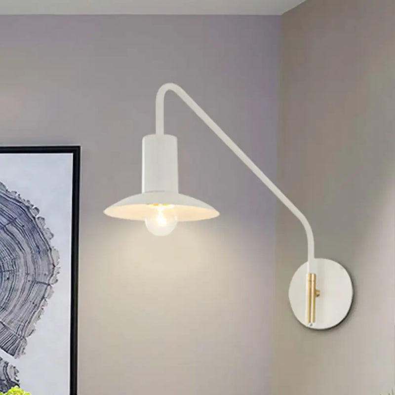 DecorBites™ Modern Metallic 1-Light Bedroom Wall Lighting Sconce in White with Wide Flare Design
