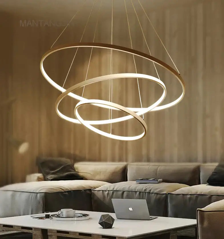 Modern metallic circle rings led pendant lamp for dining room