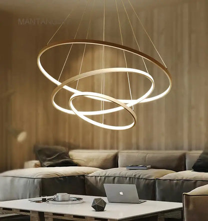 Modern metallic circle rings led pendant lamp for dining room