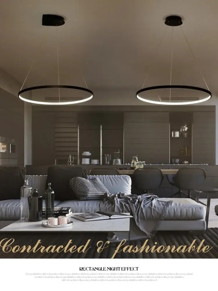 Modern metallic circle rings led pendant lamp for dining room