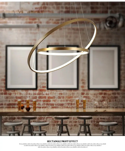 Modern metallic circle rings led pendant lamp for dining room