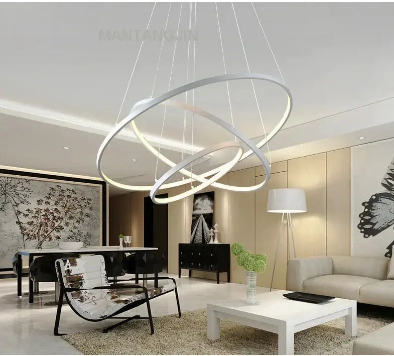 Modern metallic circle rings led pendant lamp for dining room